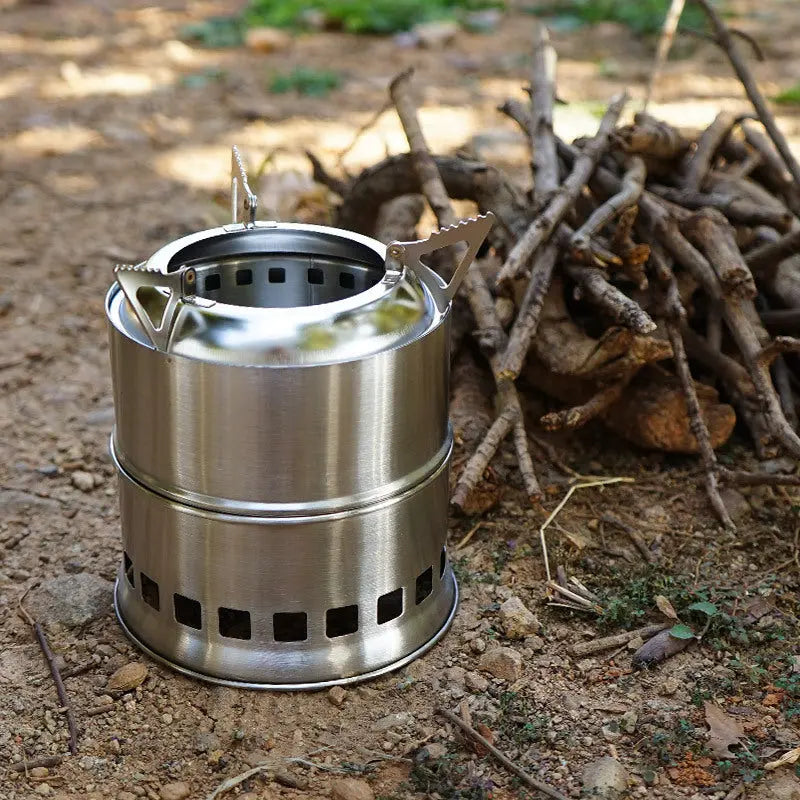 Outdoor Firewood Stove Stainless Steel Barbecue Grill Wood Charcoal Solid Alcohol Heater Warming Furnace eprolo