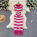 Women's high-end round neck new sleeveless striped knitted dress with unique base and hip hugging long skirt eprolo