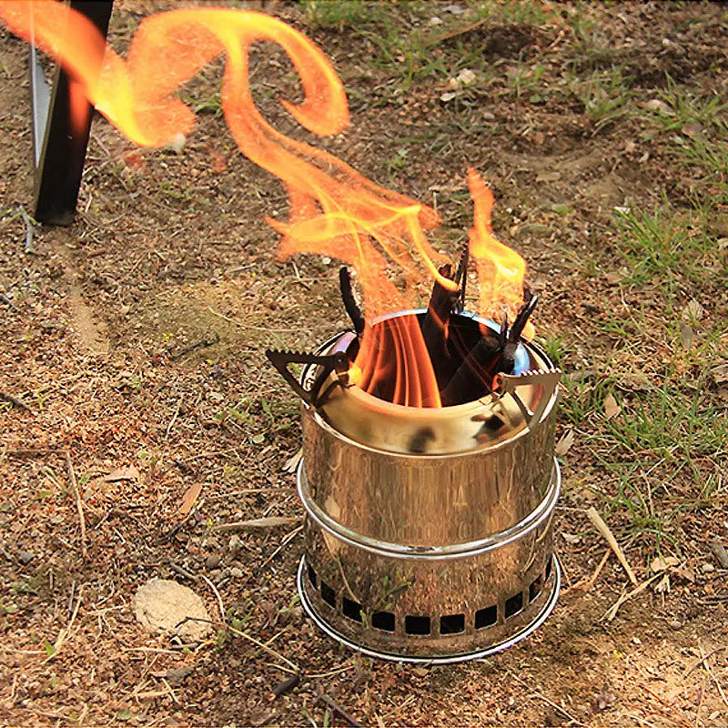 Outdoor Firewood Stove Stainless Steel Barbecue Grill Wood Charcoal Solid Alcohol Heater Warming Furnace eprolo