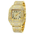 Hip Hop Iced Out Men Watch Square Diamond Quartz Luxury Mens Wrist Watches Gold Roman Calendar Steel Clock Relogio Masculino eprolo